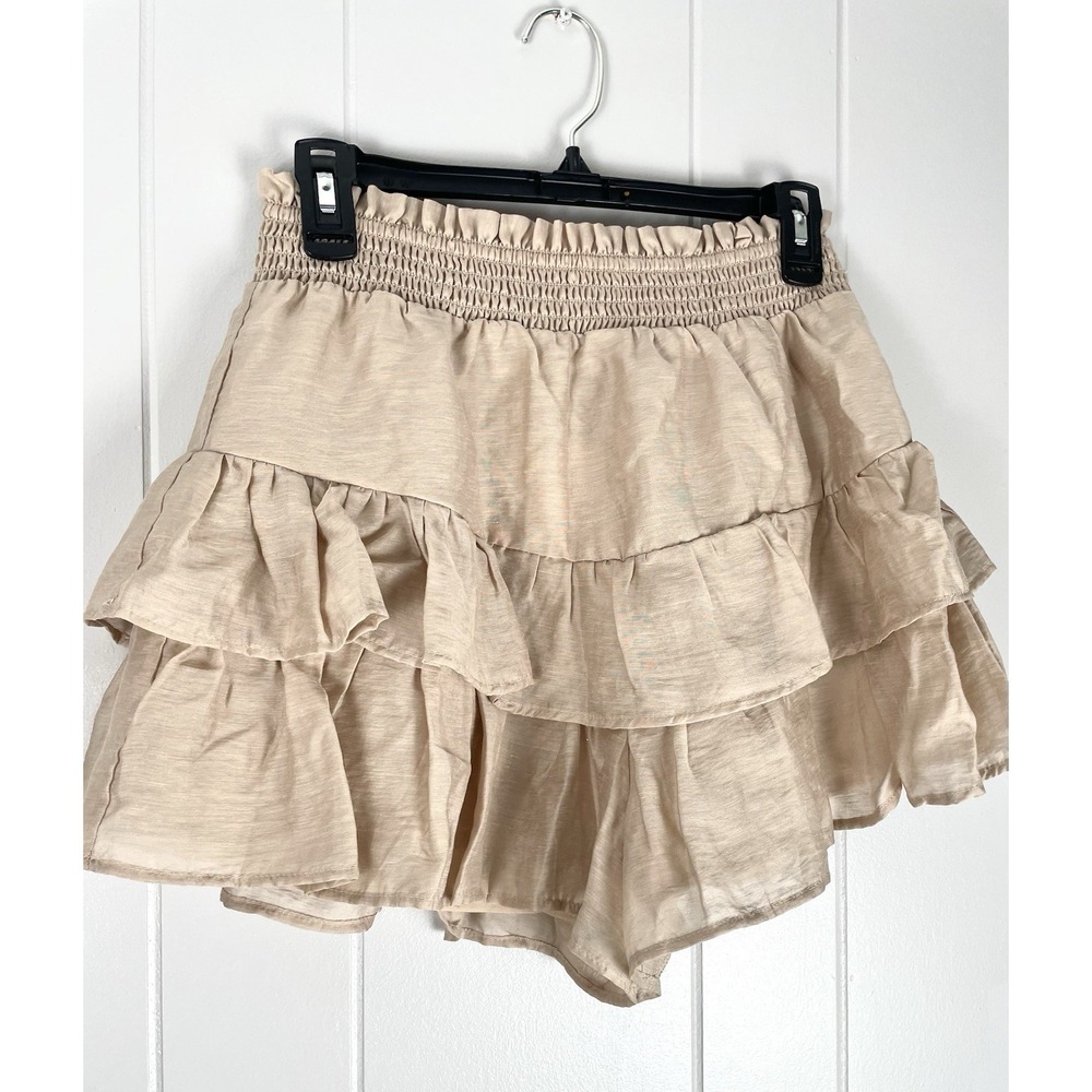 Endless Rose Women's Khaki Ruffled Mini Skirt Beige Size Small‎